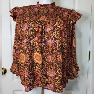 Cato Orange Floral Long Sleeve Top